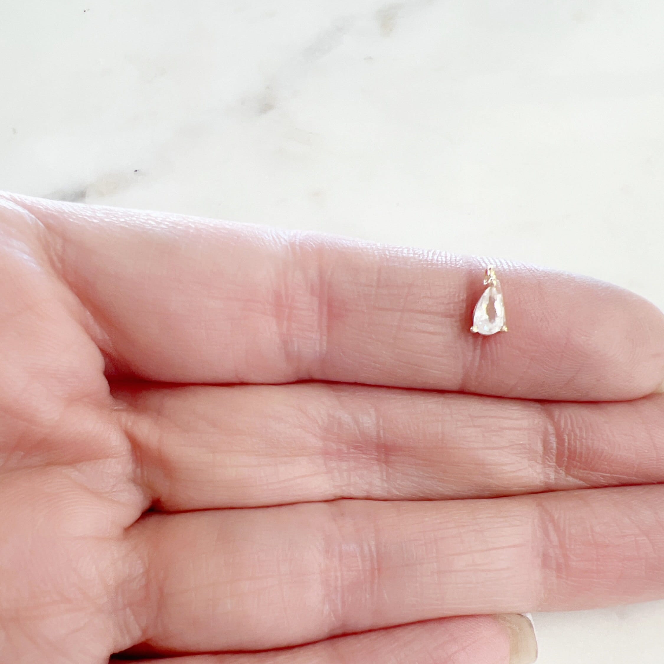 Gold Plated Teeny Tiny Cubic Zirconia Tear Drop Charm Pendant