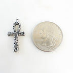 Sterling Silver Hammered Textured Egyptian Ankh Life Charm Pendant