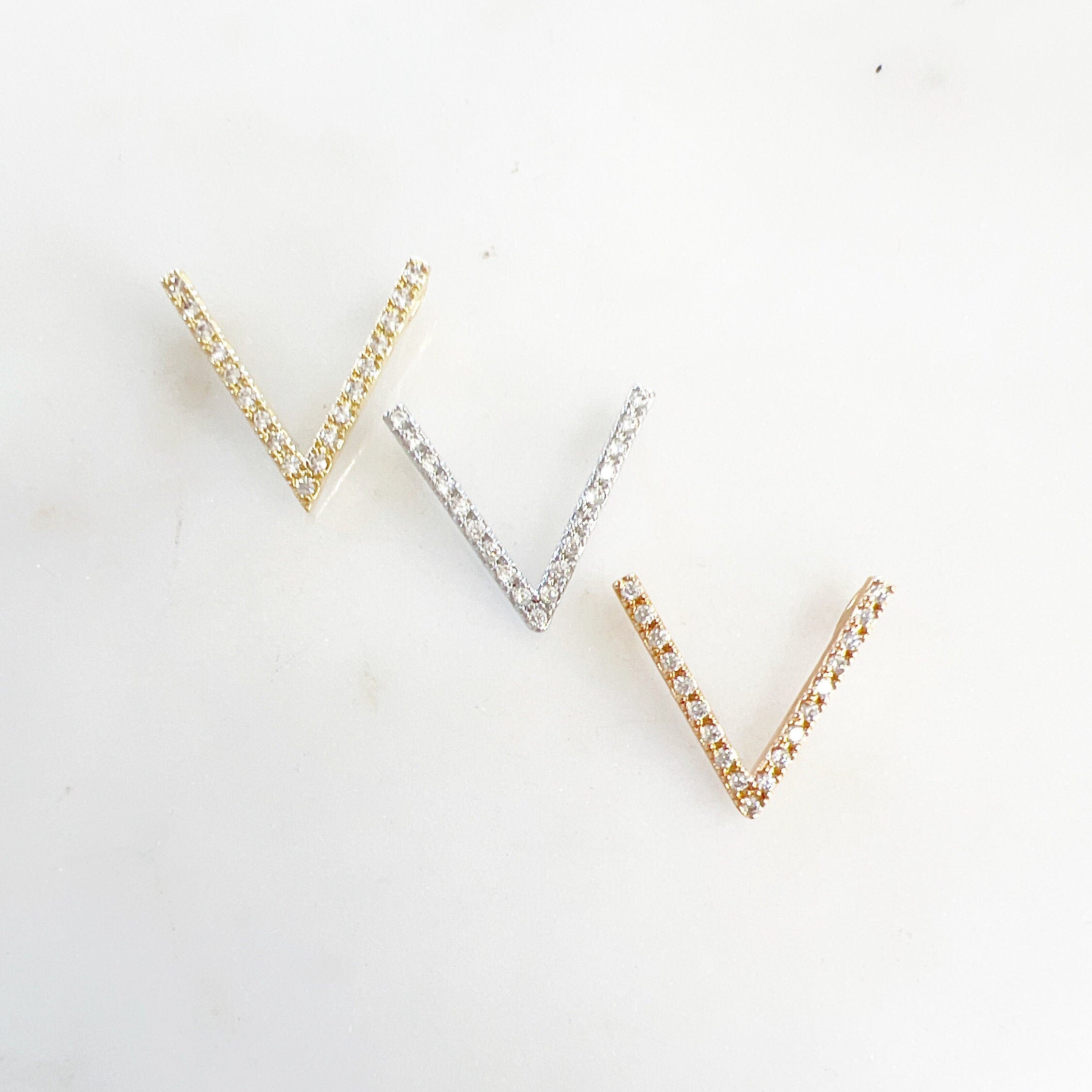 14mmx15mm Gold Plated or Rhodium Plated Chevron Pave CZ Cubic Zirconia Slide