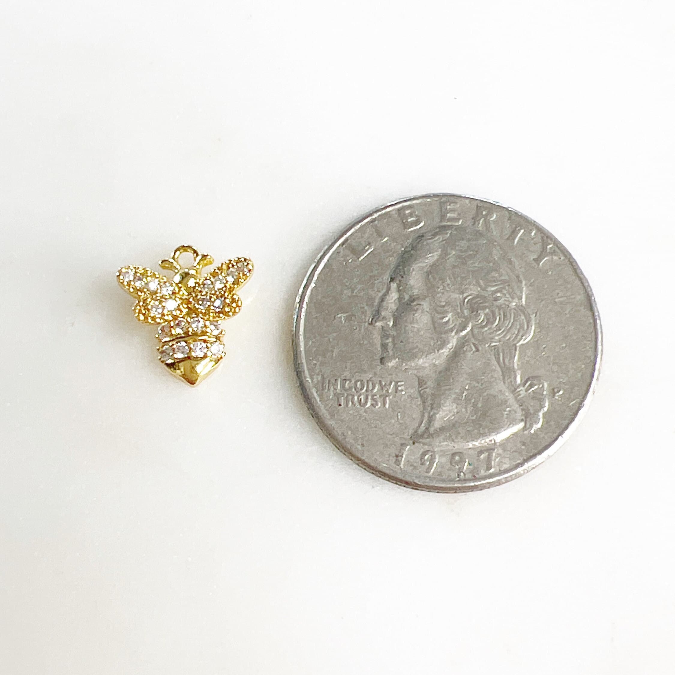 Gold Plated Small Detailed Honey Bee Charm CZ Cubic Zirconia Insect