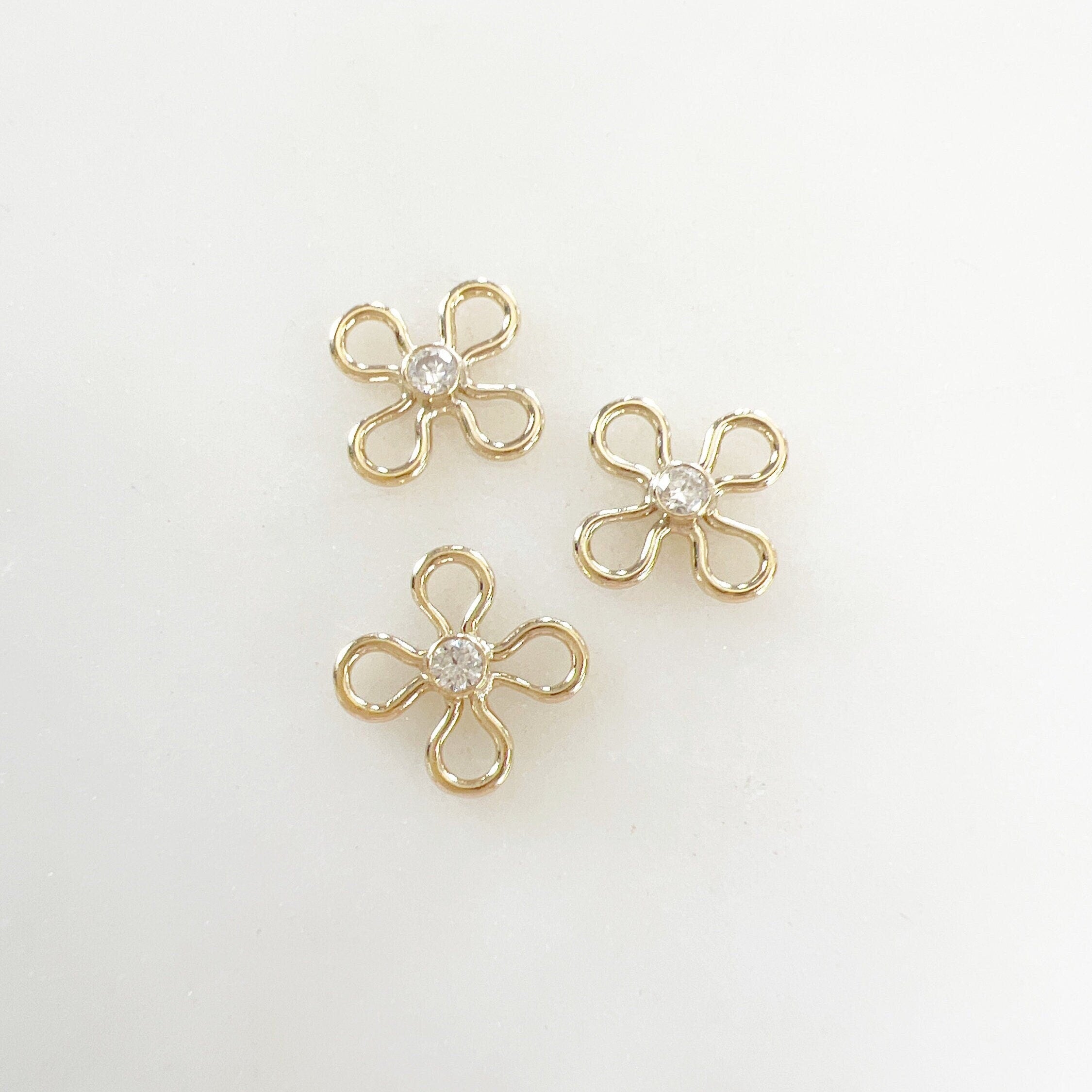 Sterling Silver or 14K Gold Filled Tiny Cubic Zirconia Flower Connector Ring