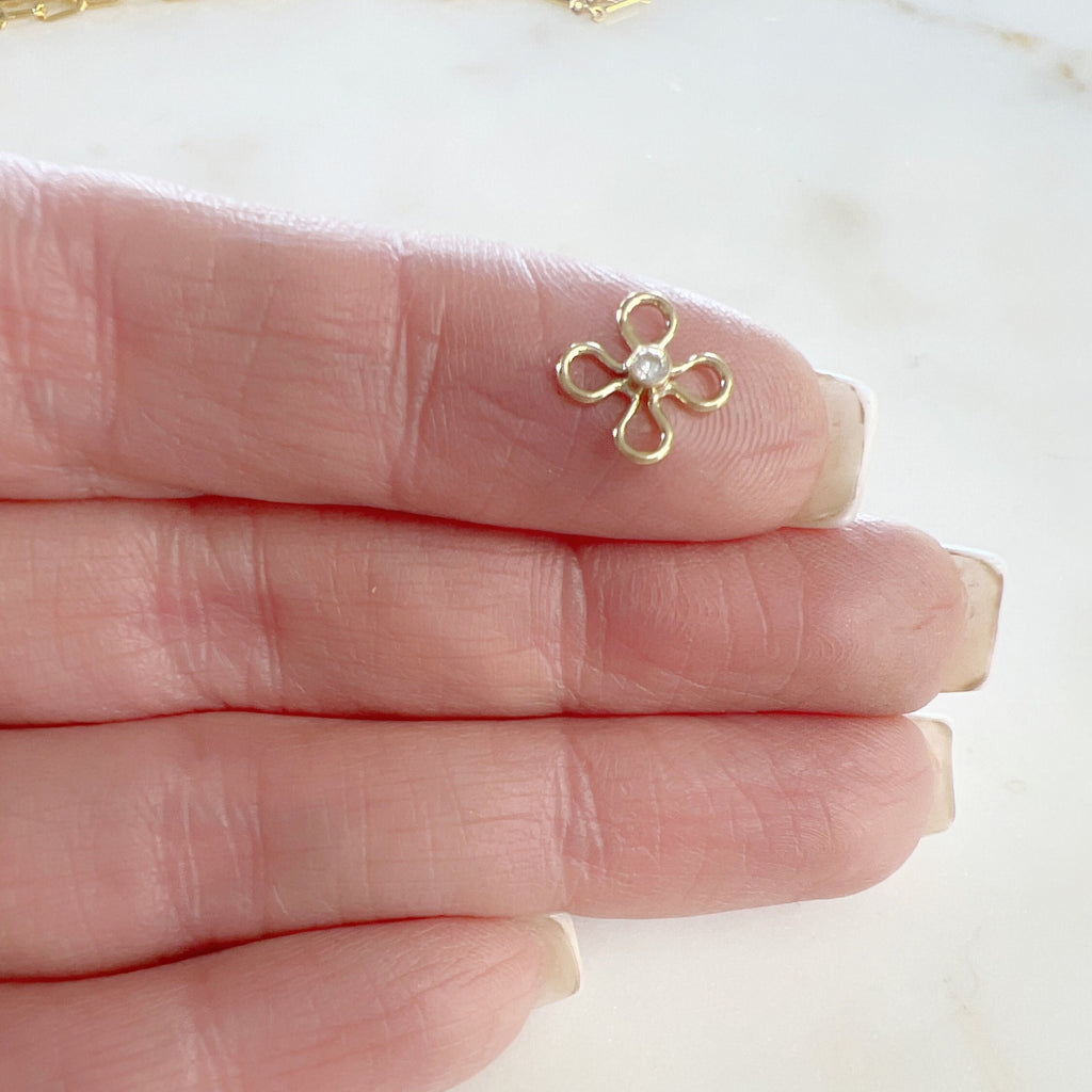 Sterling Silver or 14K Gold Filled Tiny Cubic Zirconia Flower Connector Ring