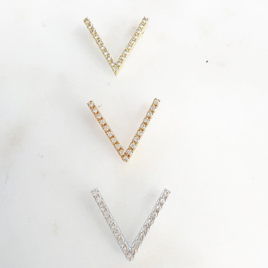 14mmx15mm Gold Plated or Rhodium Plated Chevron Pave CZ Cubic Zirconia Slide