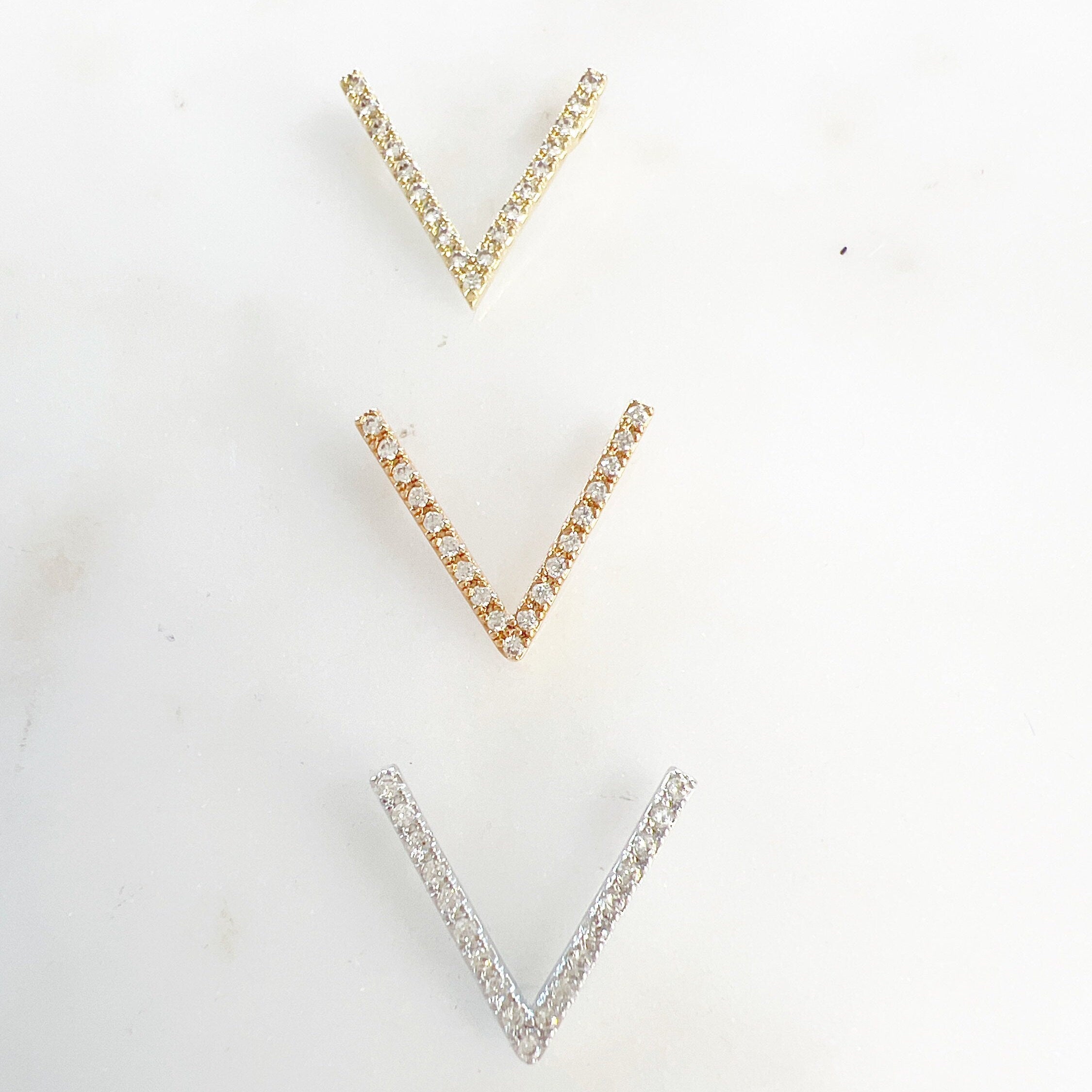 14mmx15mm Gold Plated or Rhodium Plated Chevron Pave CZ Cubic Zirconia Slide