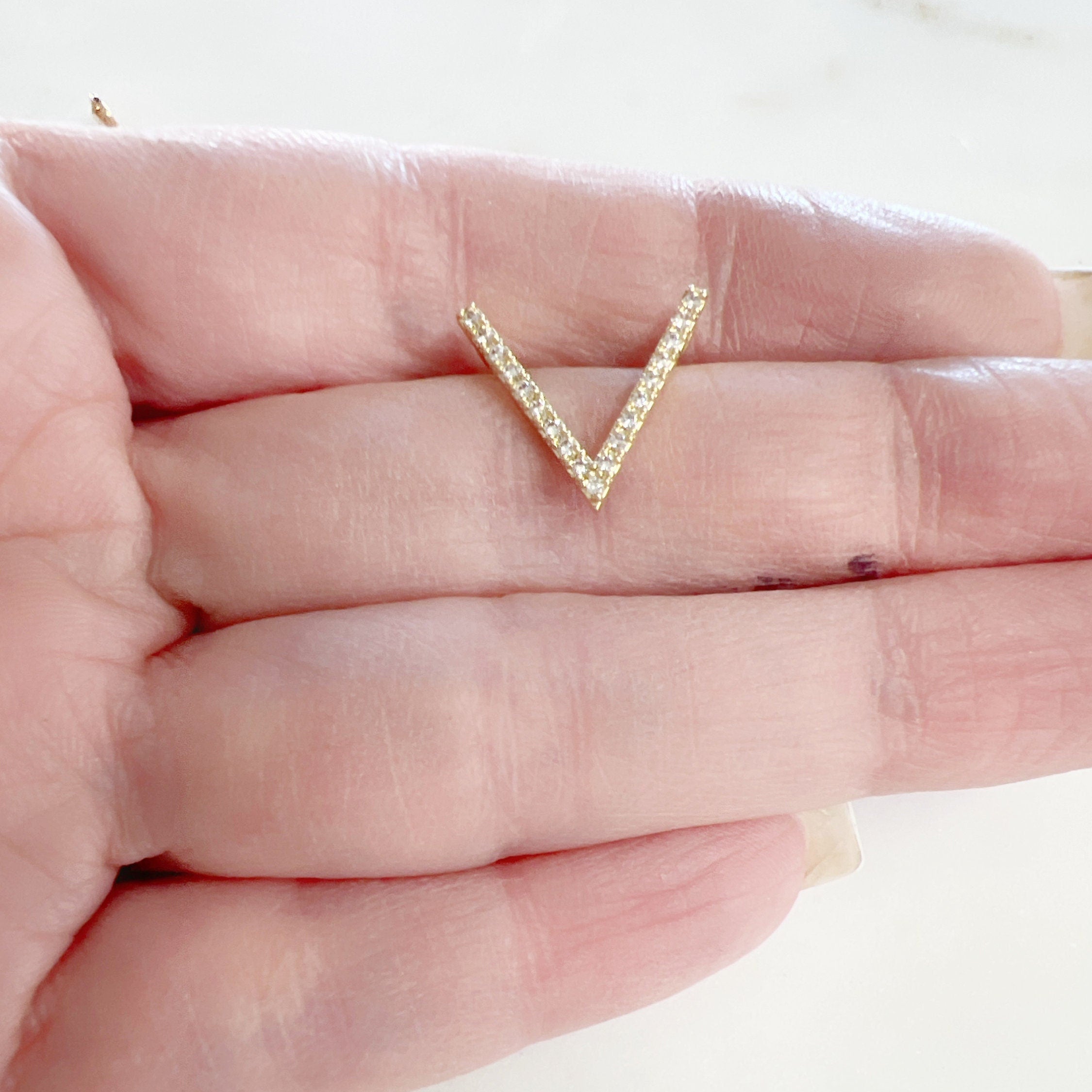 14mmx15mm Gold Plated or Rhodium Plated Chevron Pave CZ Cubic Zirconia Slide