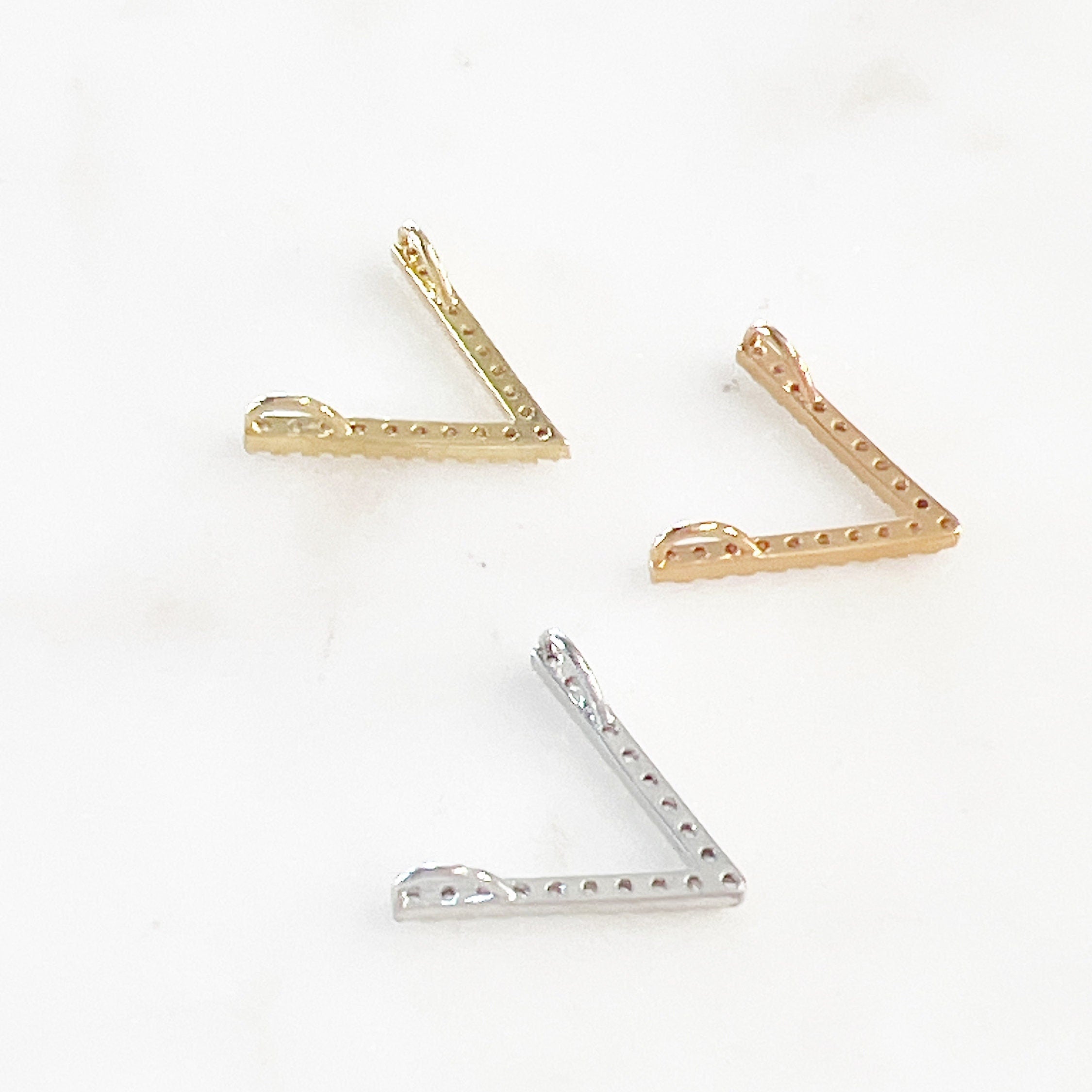 14mmx15mm Gold Plated or Rhodium Plated Chevron Pave CZ Cubic Zirconia Slide