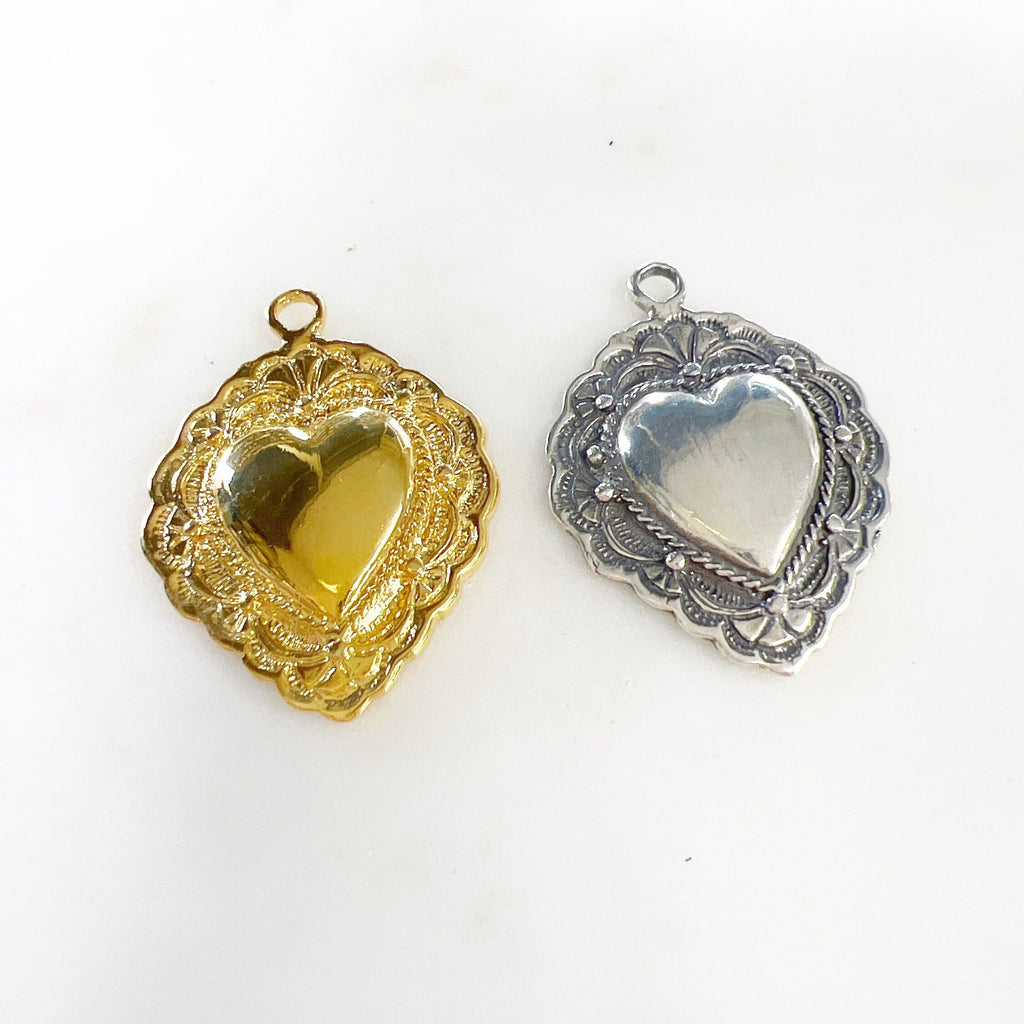 39mmx28mm Sterling Silver or Vermeil Large or Fancy Lace Detailed Valentine's