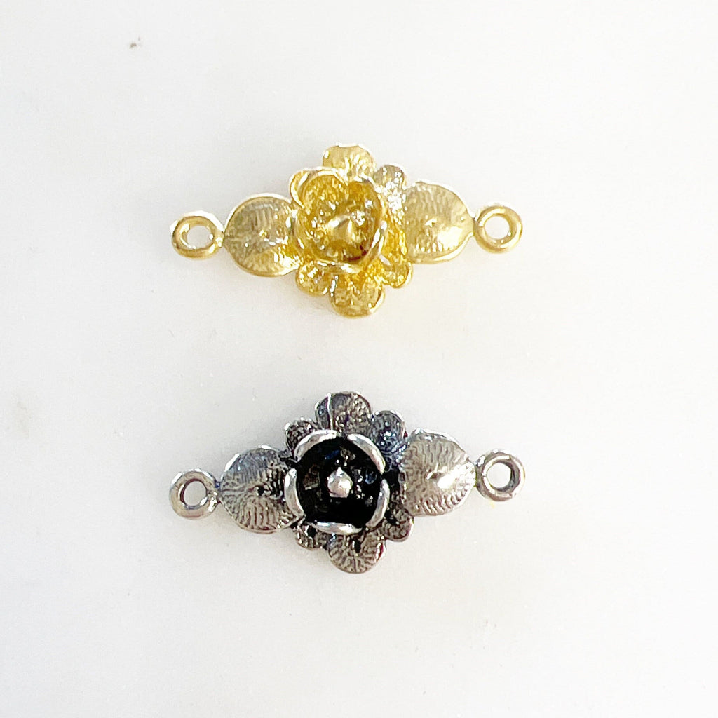 Sterling Silver or Vermeil 3D Rose 2 Loop Connector or Beautiful Rose Flower