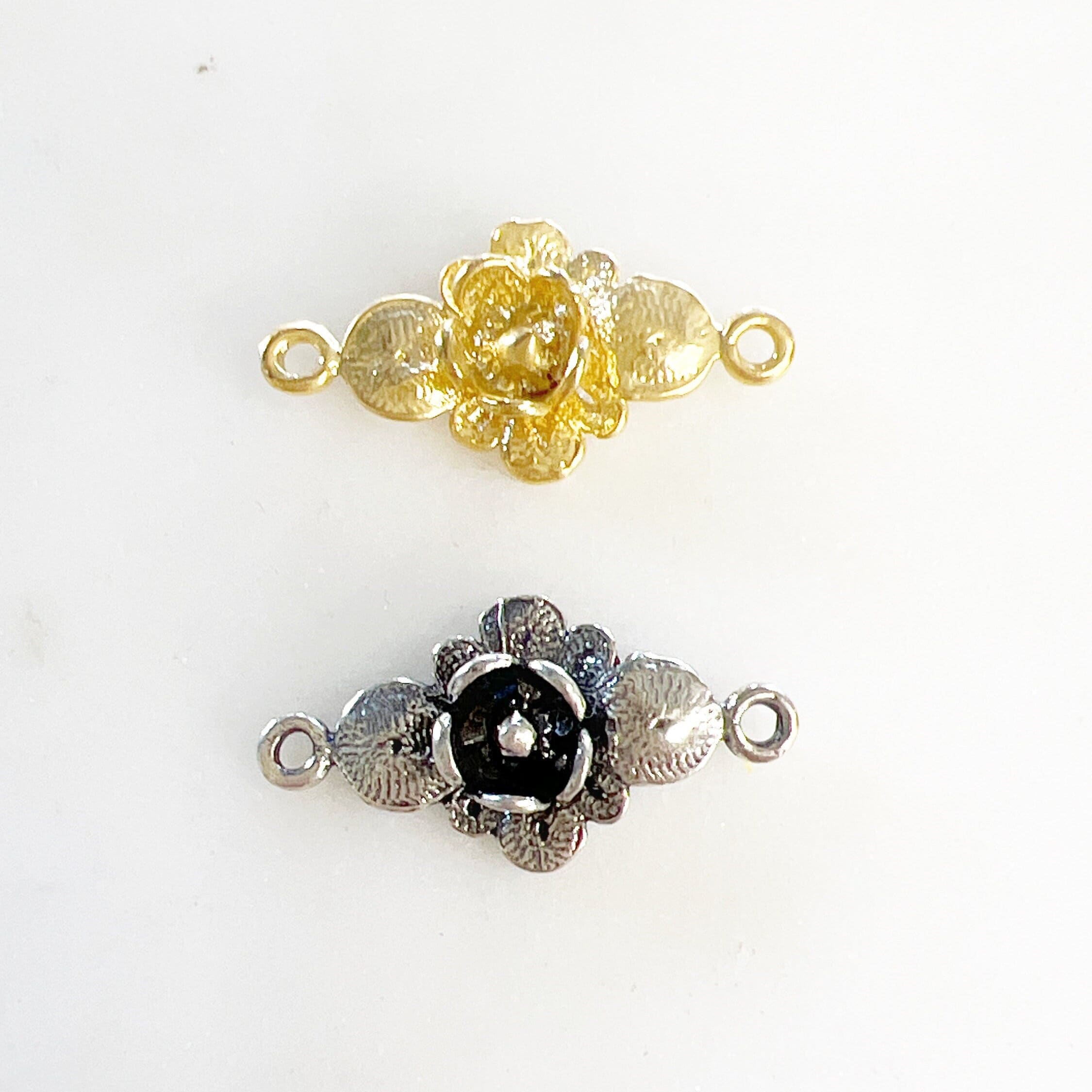 Sterling Silver or Vermeil 3D Rose 2 Loop Connector or Beautiful Rose Flower