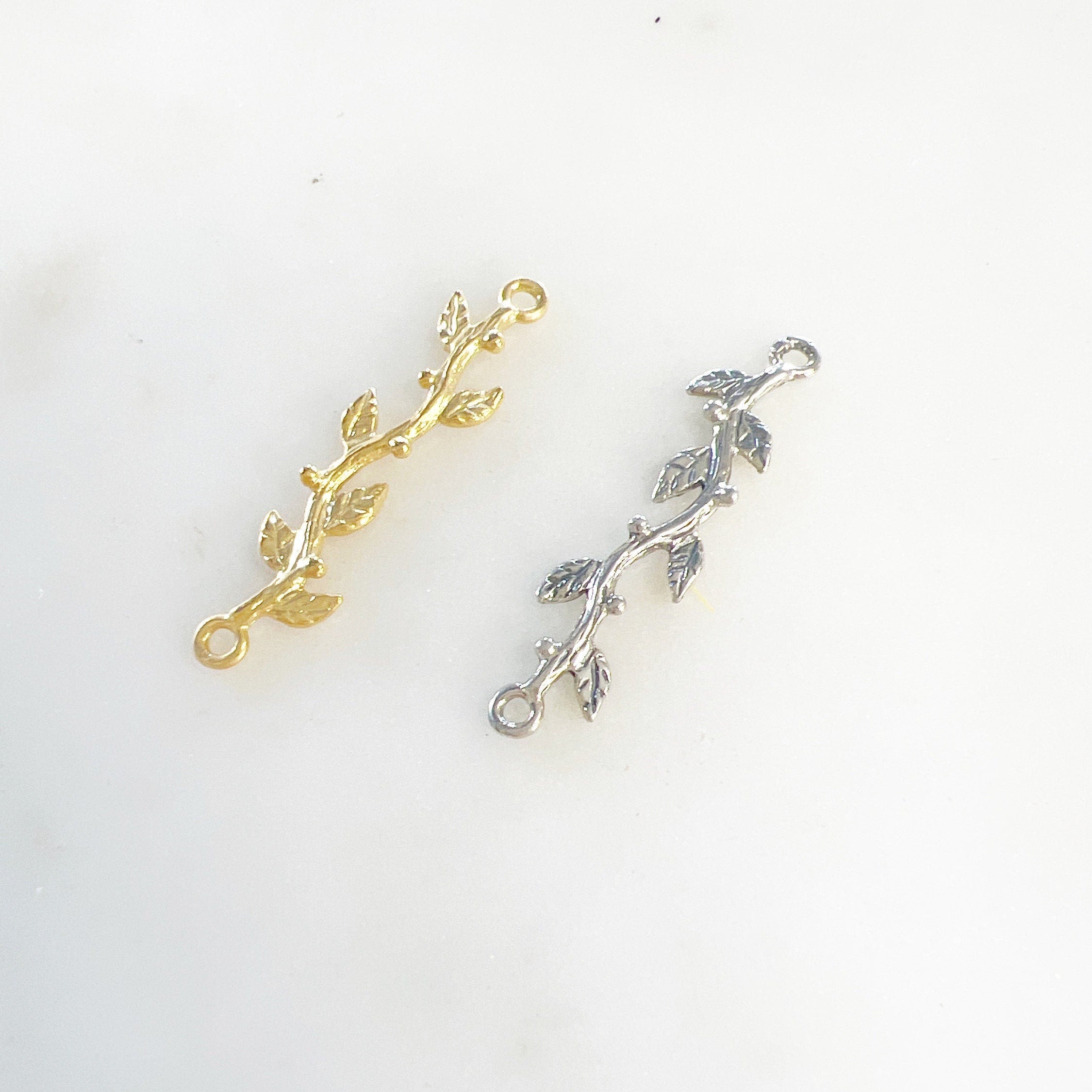 Sterling Silver or Vermeil Vine Leaf Connector Bar Branch Charm Nature