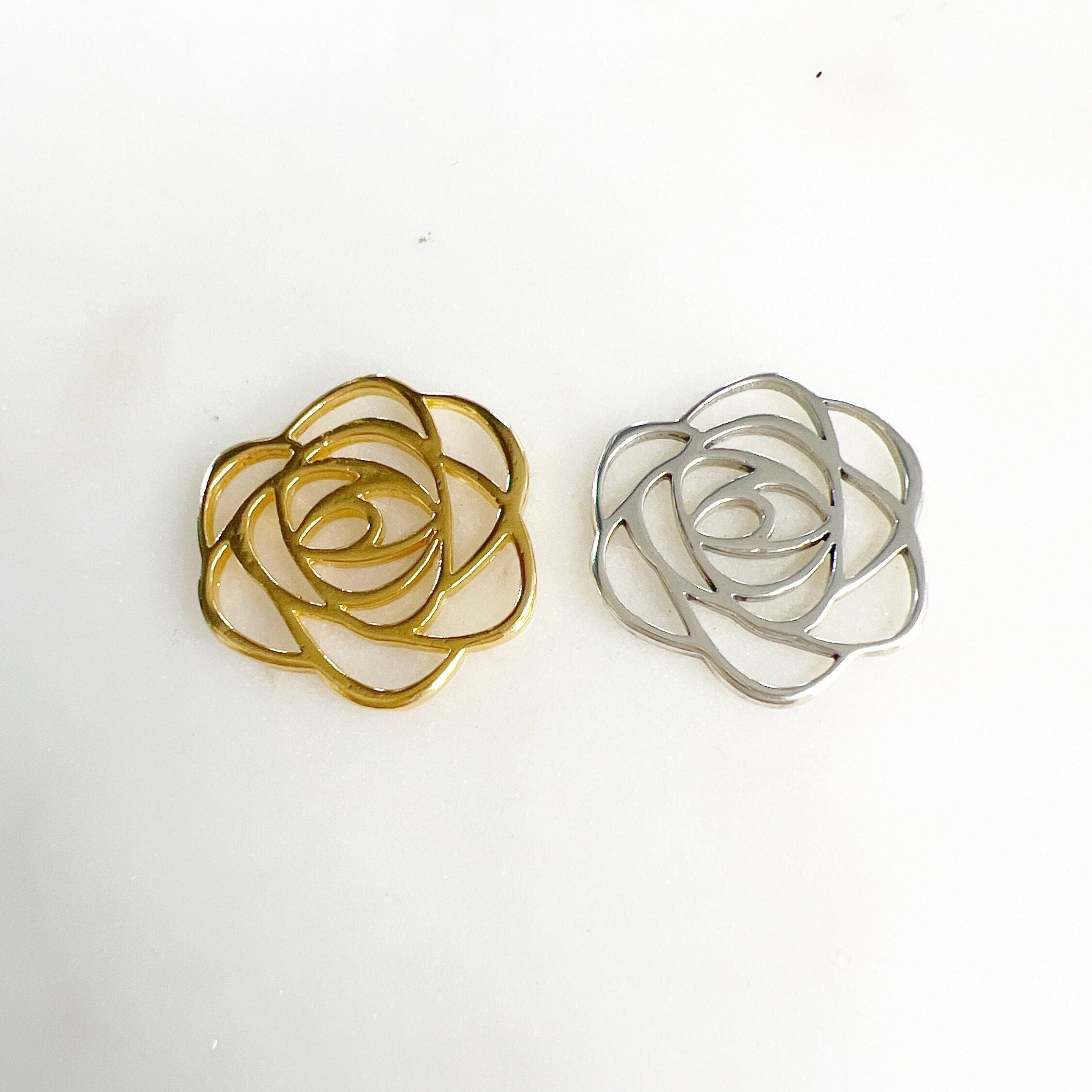 20mm Sterling Silver or Vermeil or Flat Rose Outline Silhouette Beautiful