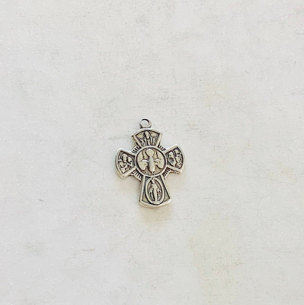 Sterling Silver or Vermeil or 4-Way Scapular Medal Cross Charm Pendant
