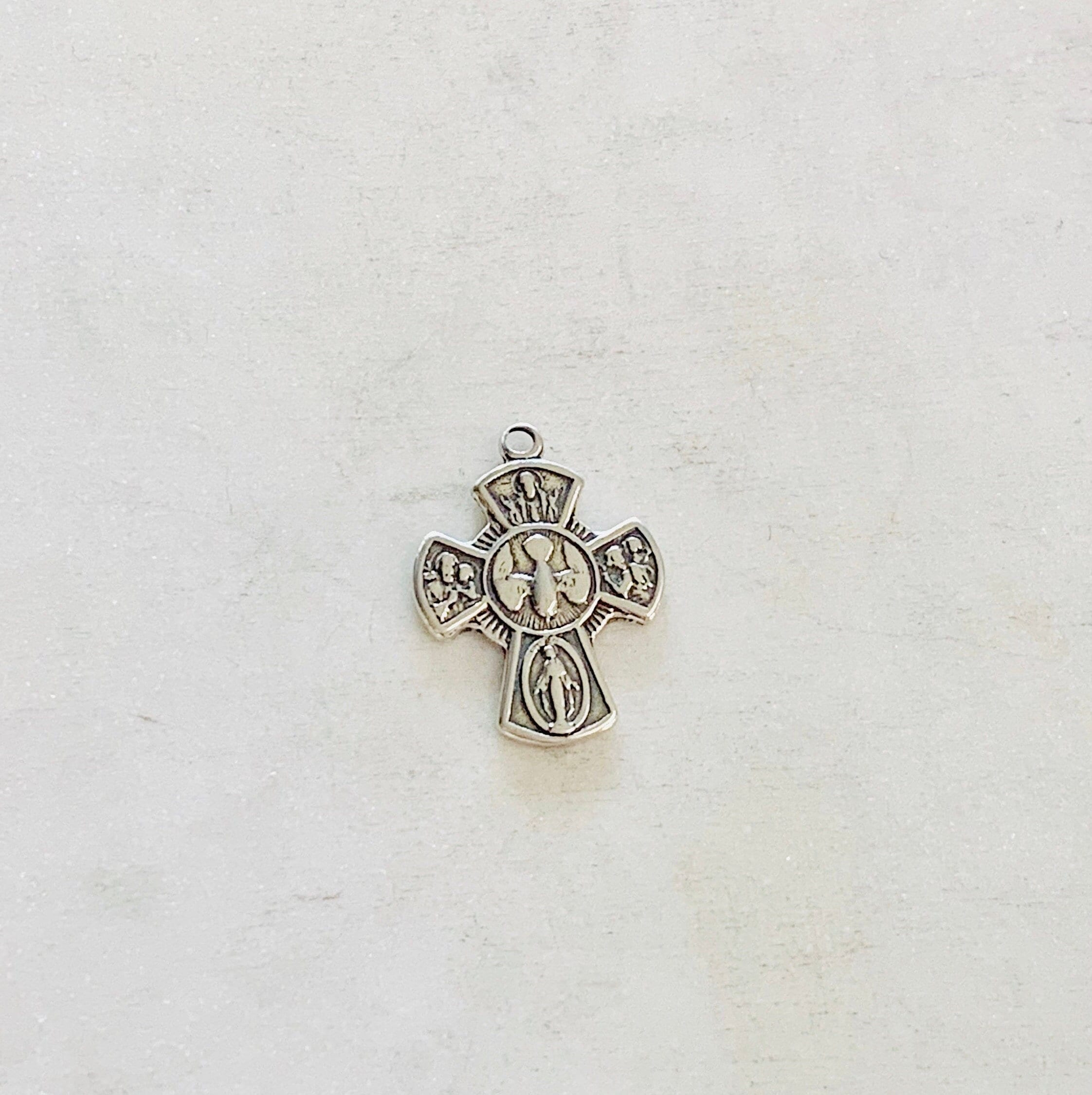 Sterling Silver or Vermeil or 4-Way Scapular Medal Cross Charm Pendant
