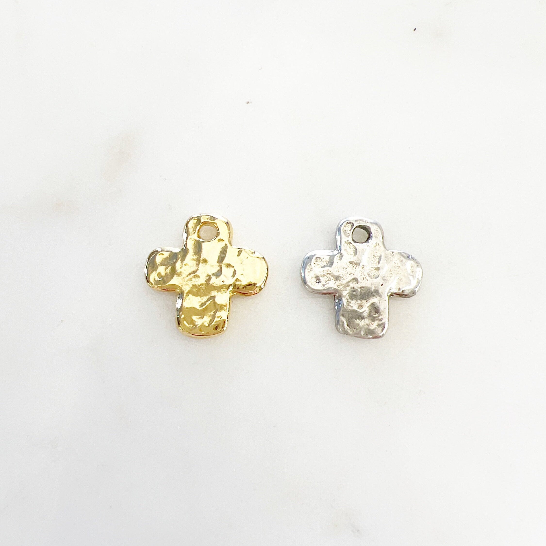 Sterling Silver or Vermeil or Thick Hammered Textured Cross Charm Pendant