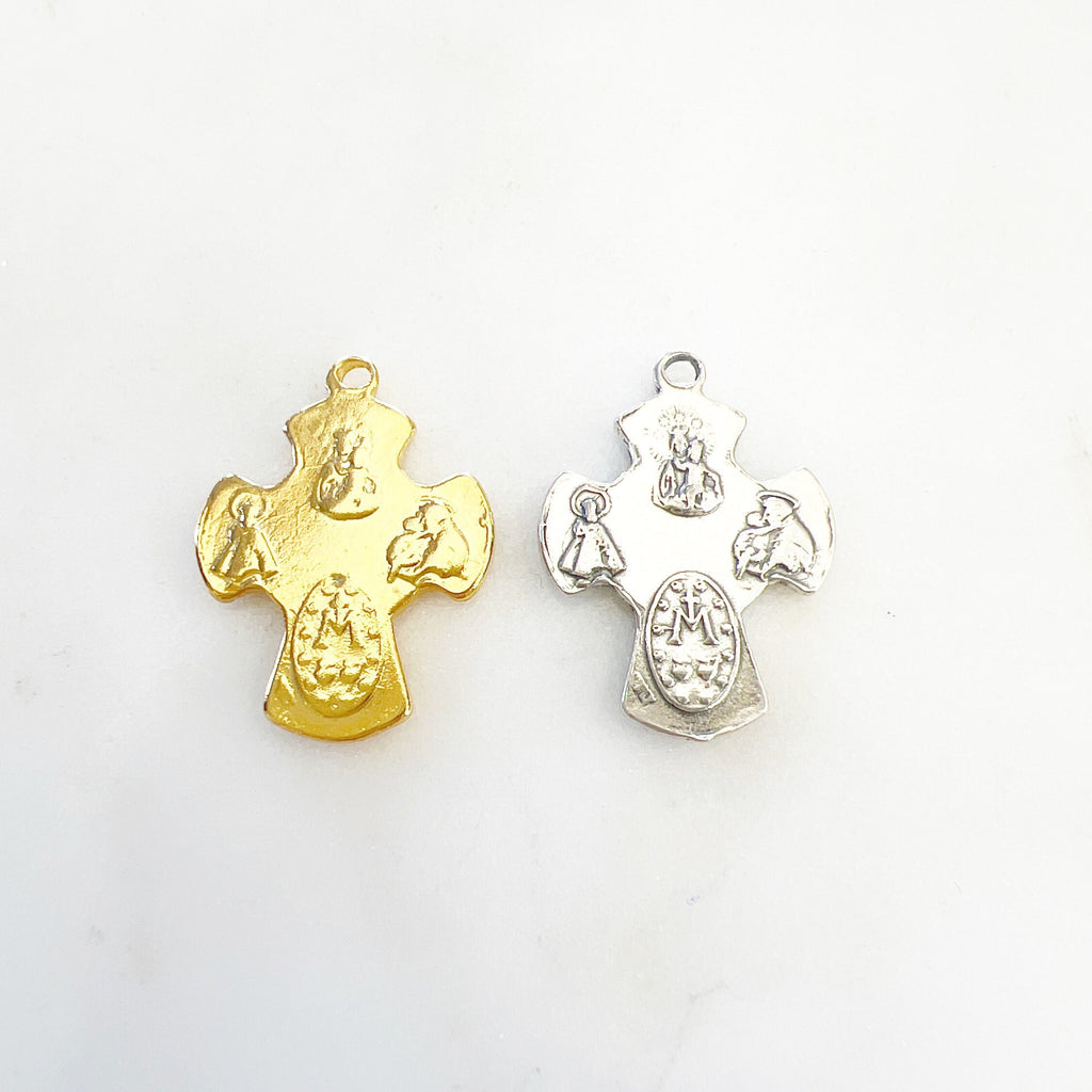Sterling Silver or Vermeil or 4-Way Scapular Medal Cross Charm Pendant