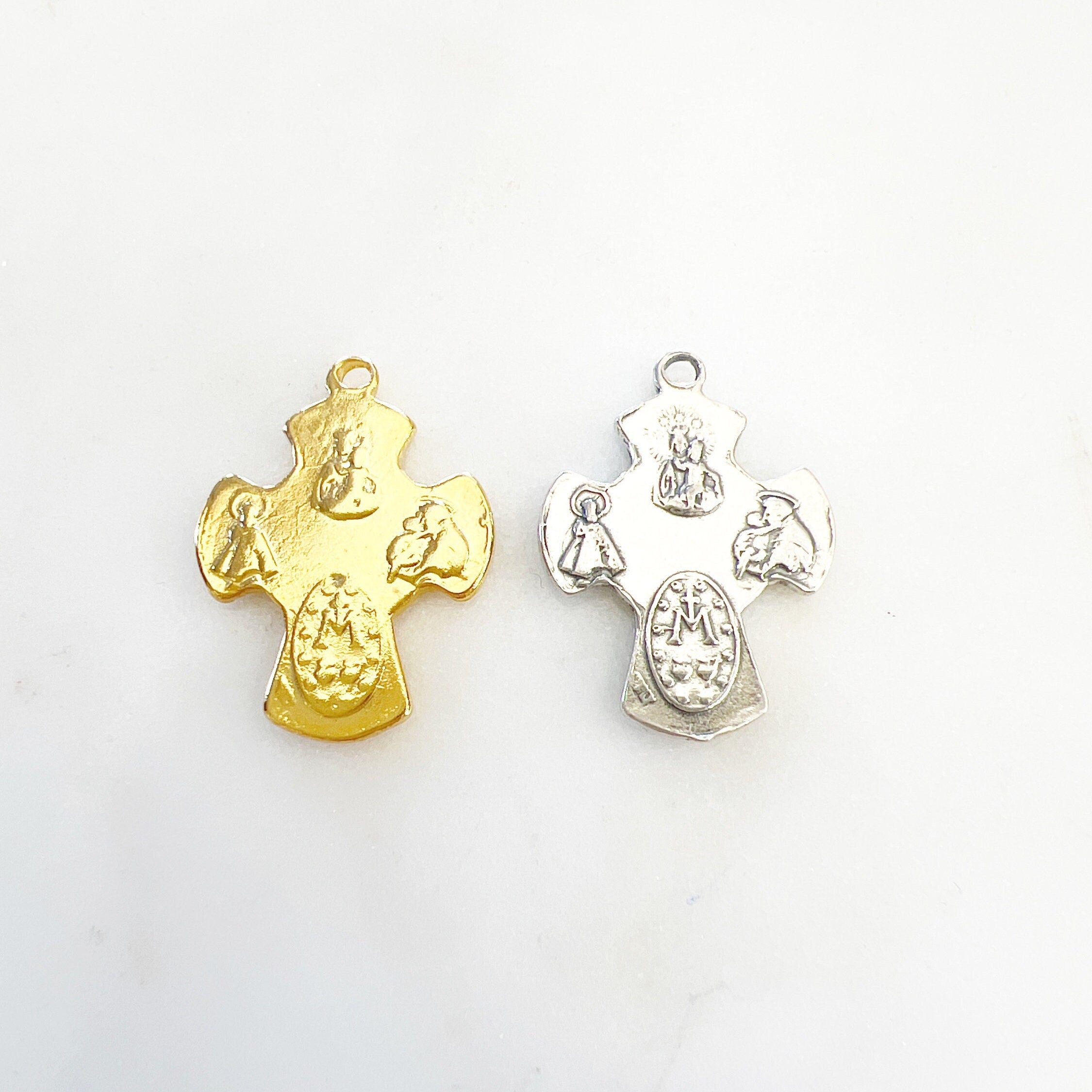 Sterling Silver or Vermeil or 4-Way Scapular Medal Cross Charm Pendant
