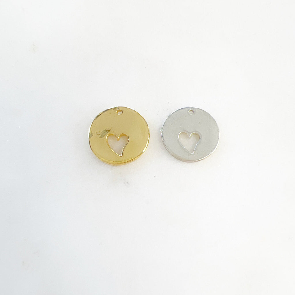 Sterling Silver or Vermeil or Heart Cut Out Circle Medallion Coin Charm Mother
