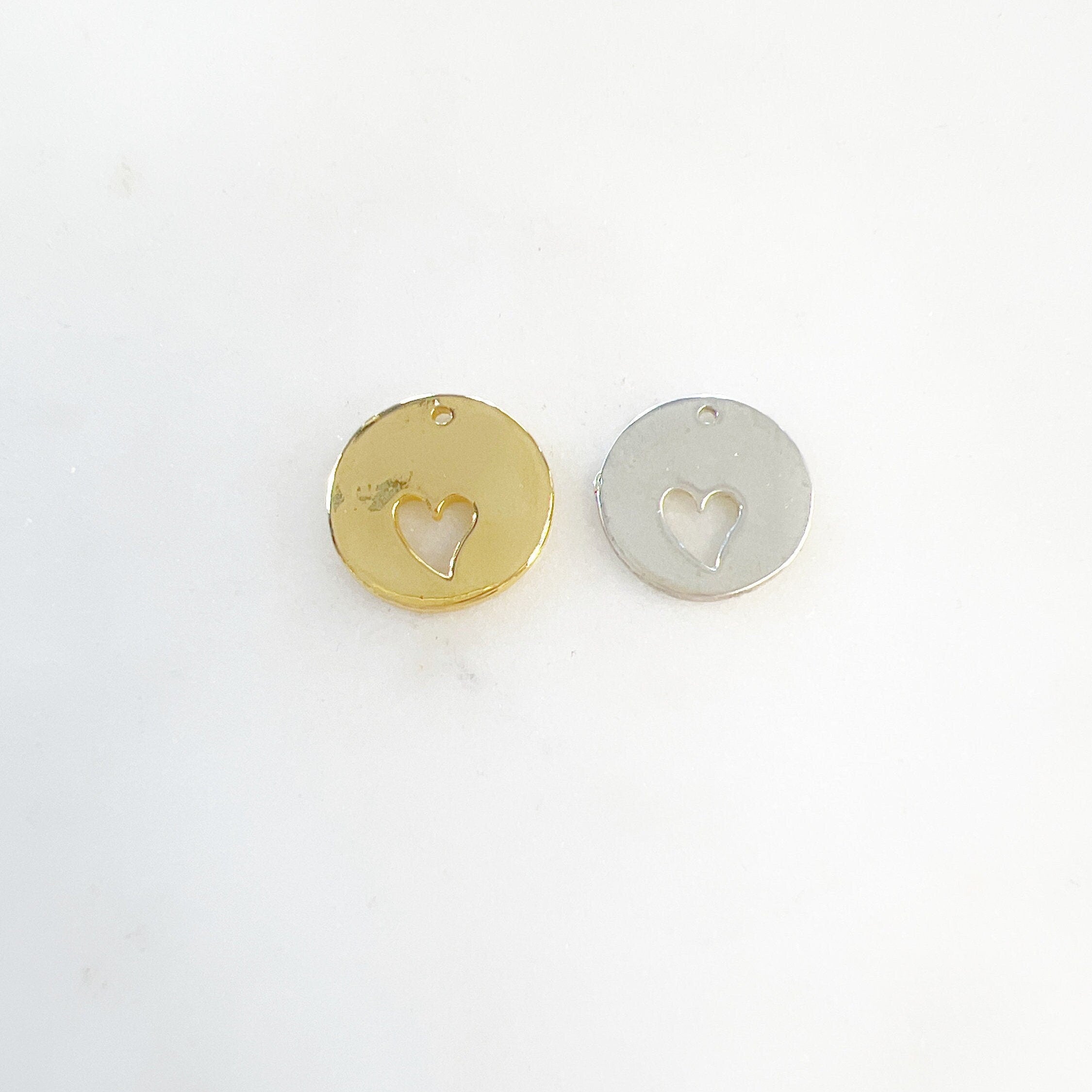 Sterling Silver or Vermeil or Heart Cut Out Circle Medallion Coin Charm Mother