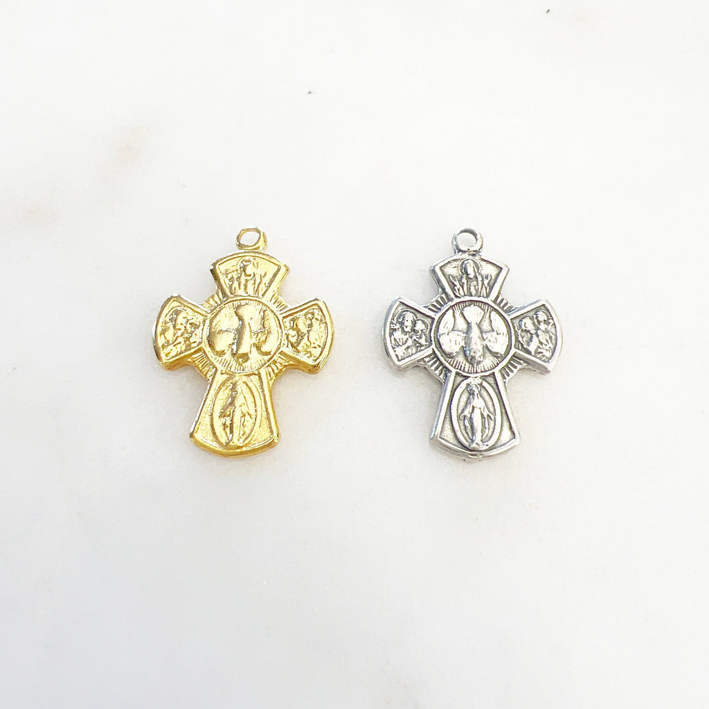 Sterling Silver or Vermeil or 4-Way Scapular Medal Cross Charm Pendant