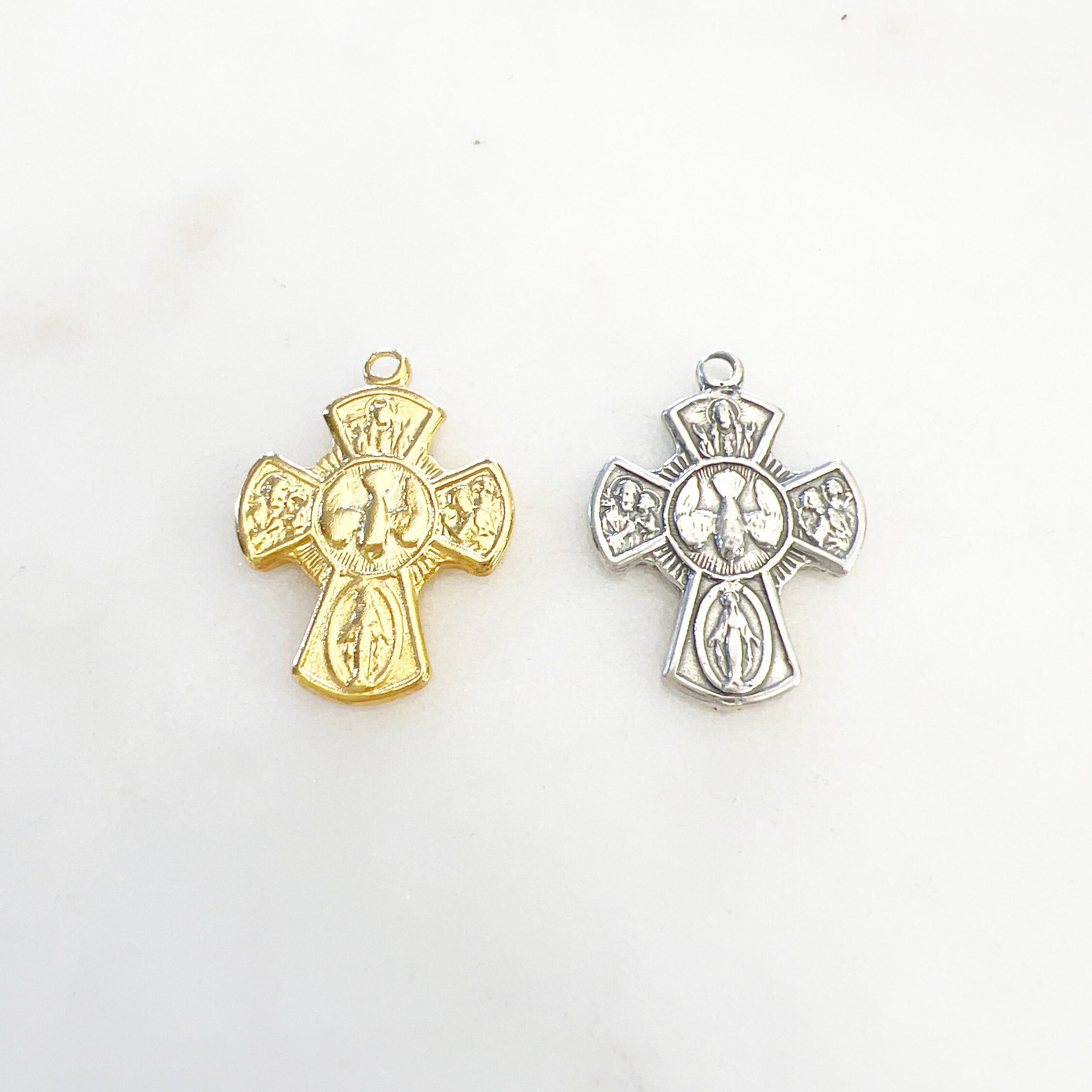 Sterling Silver or Vermeil or 4-Way Scapular Medal Cross Charm Pendant