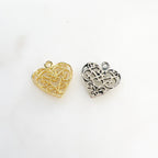 Sterling Silver or Vermeil Fancy Filigree or Heart Charm Valentines Day