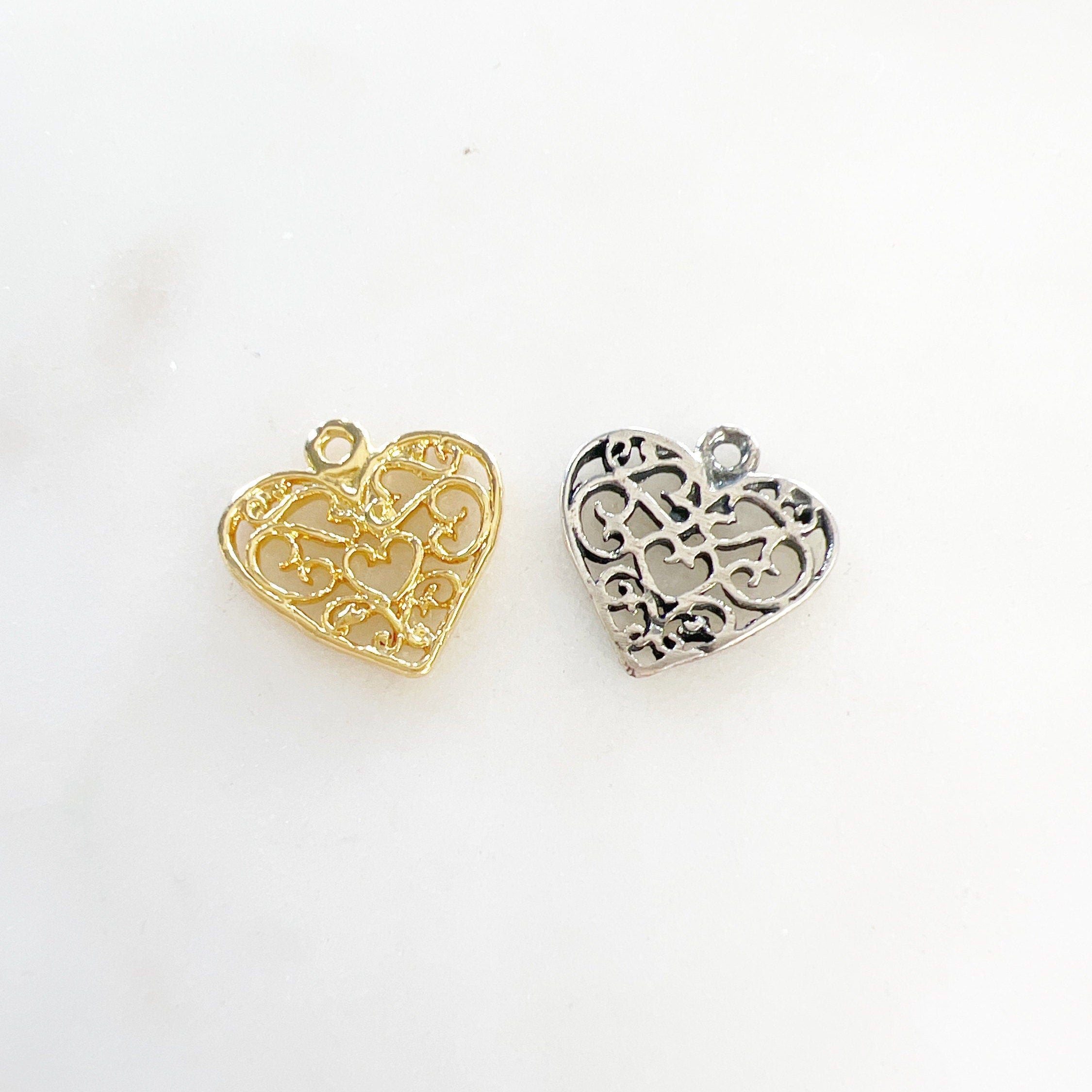 Sterling Silver or Vermeil Fancy Filigree or Heart Charm Valentines Day