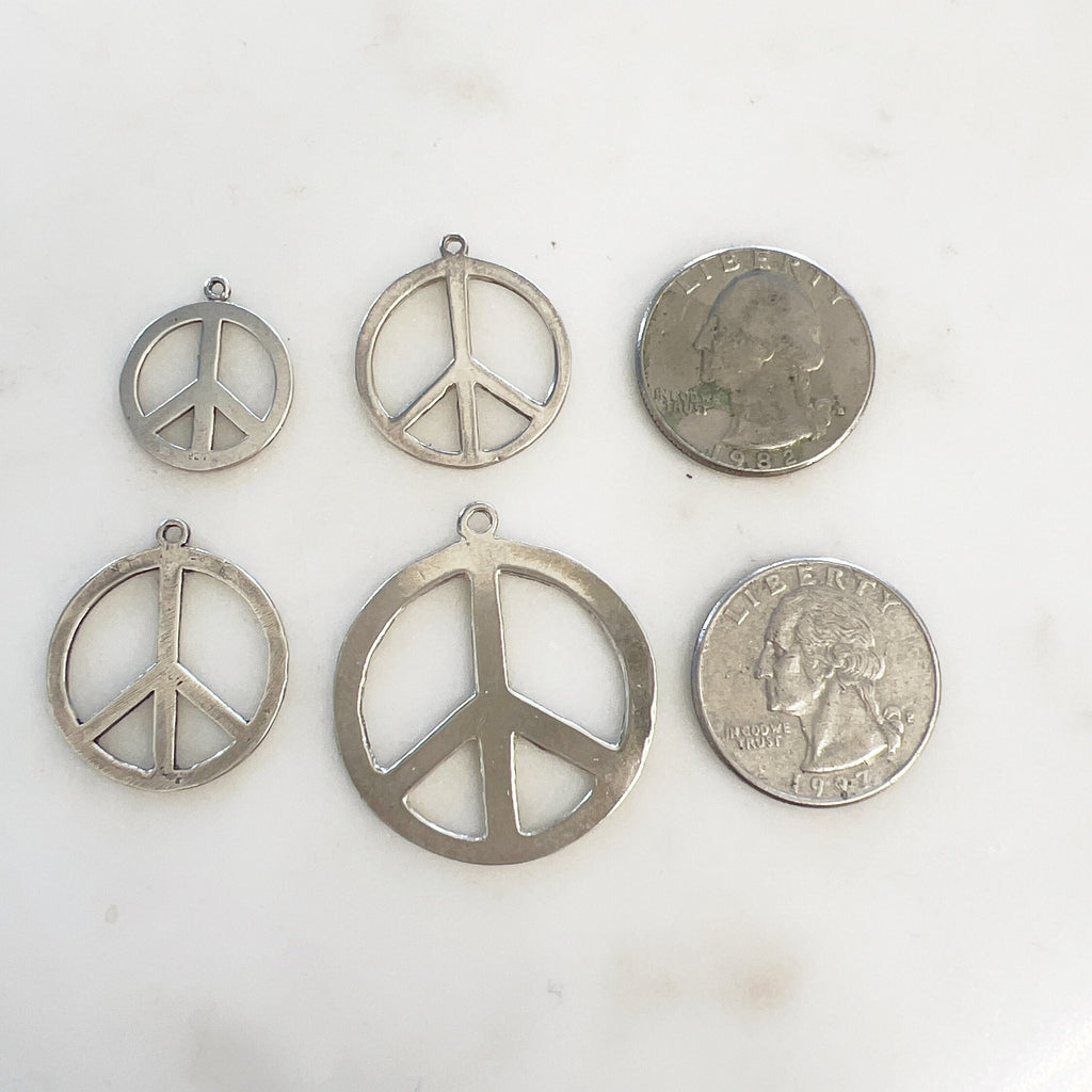 Sterling Silver Peace Sign Flat Small Medium Large Extra Large Size