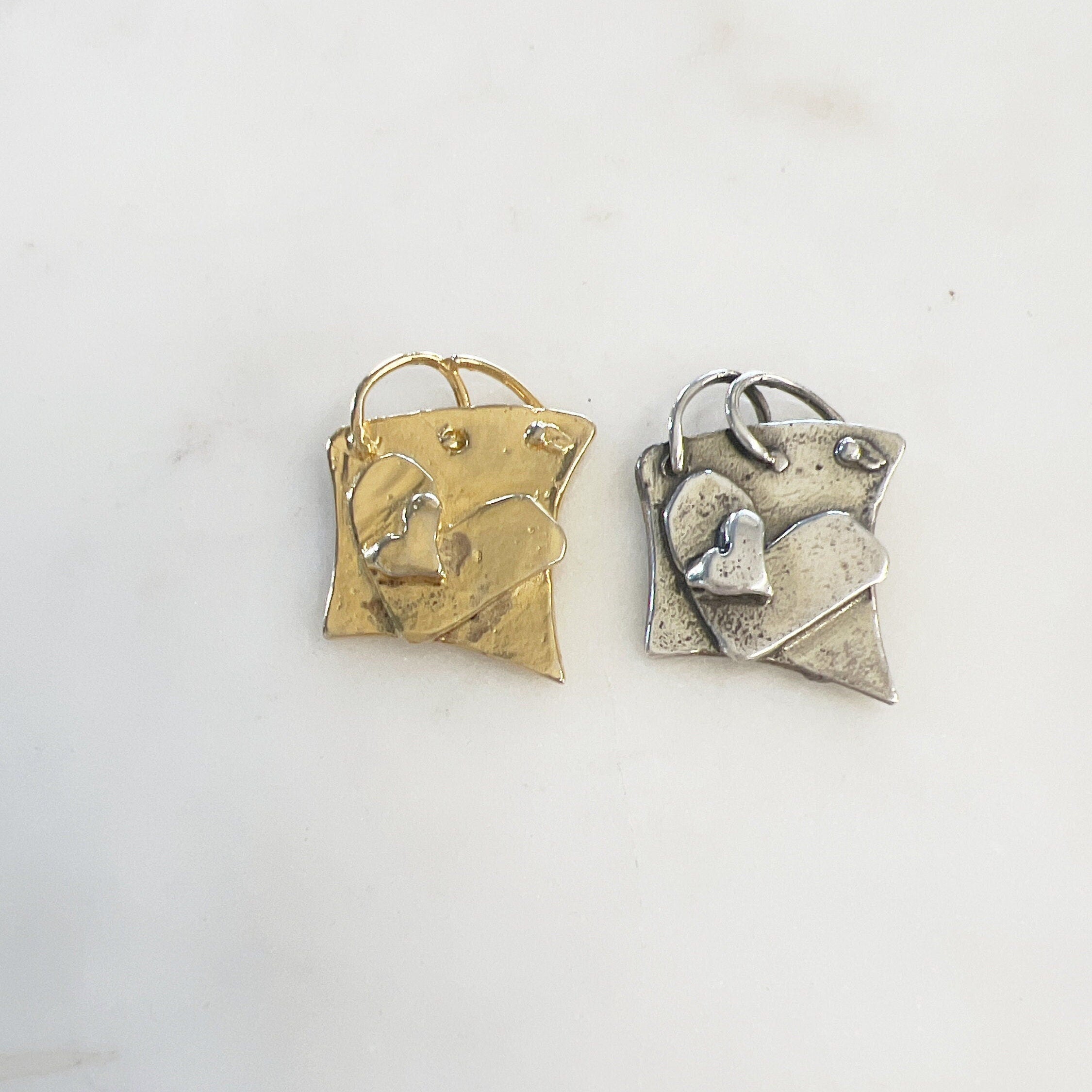 9mmx8mm Sterling Silver or Vermeil or Stitched Design Heart Charm Pendant