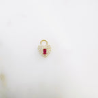 Gold Plated Small CZ and Ruby Colored Crystal Detailed Heart Shaped
