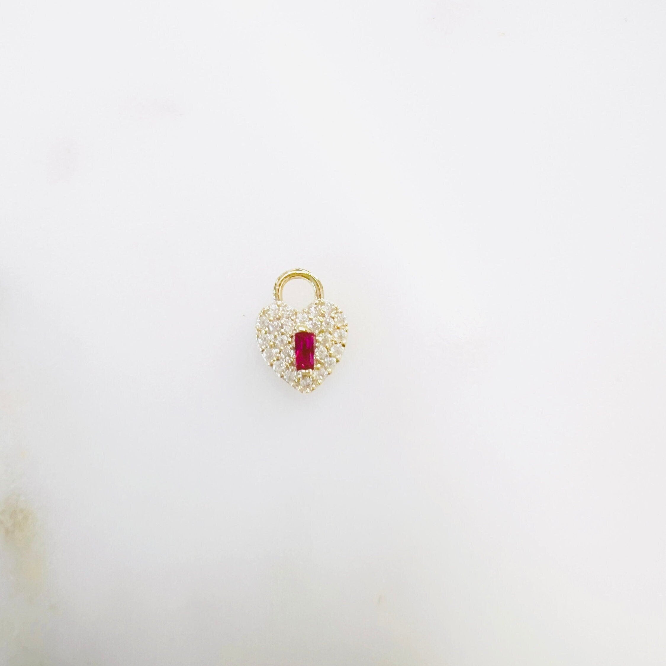 Gold Plated Small CZ and Ruby Colored Crystal Detailed Heart Shaped