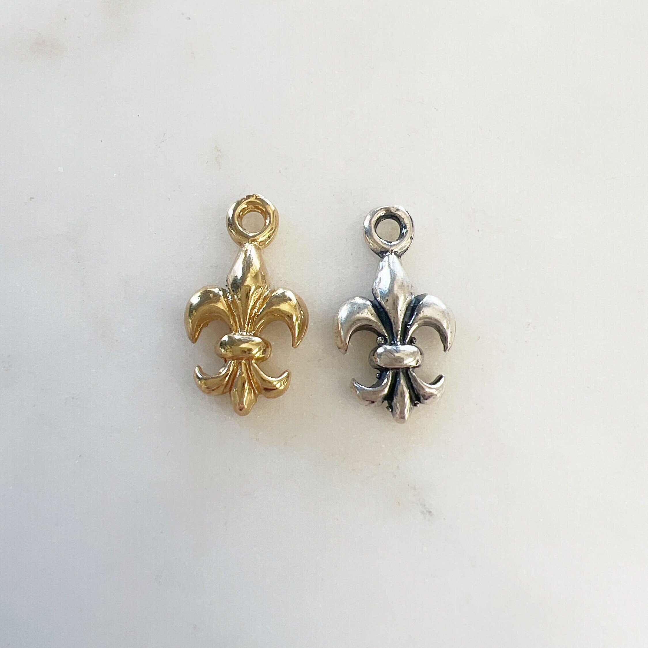 20mmx10mm Sterling Silver or Vermeil or 3D Thick Fleur Di Lis Charm Pendant