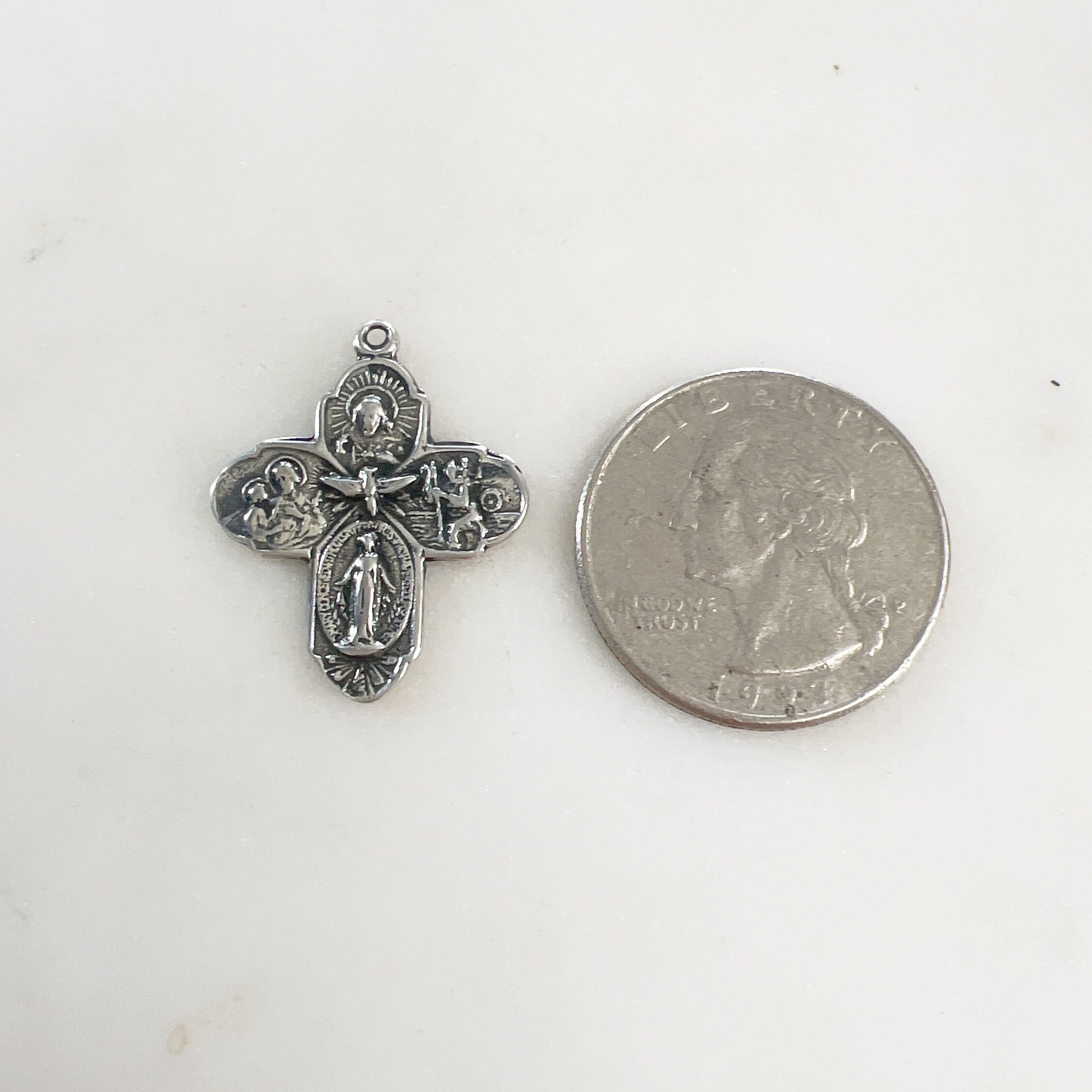 Sterling Silver or Vermeil or Large 4-Way Scapular Medal Cross Charm Pendant