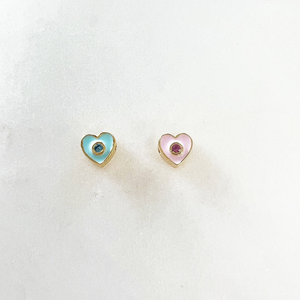 6mmx5mm Tiny Enamel CZ Heart Bead Baby Blue or Baby Pink Heart