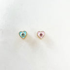 6mmx5mm Tiny Enamel CZ Heart Bead Baby Blue or Baby Pink Heart