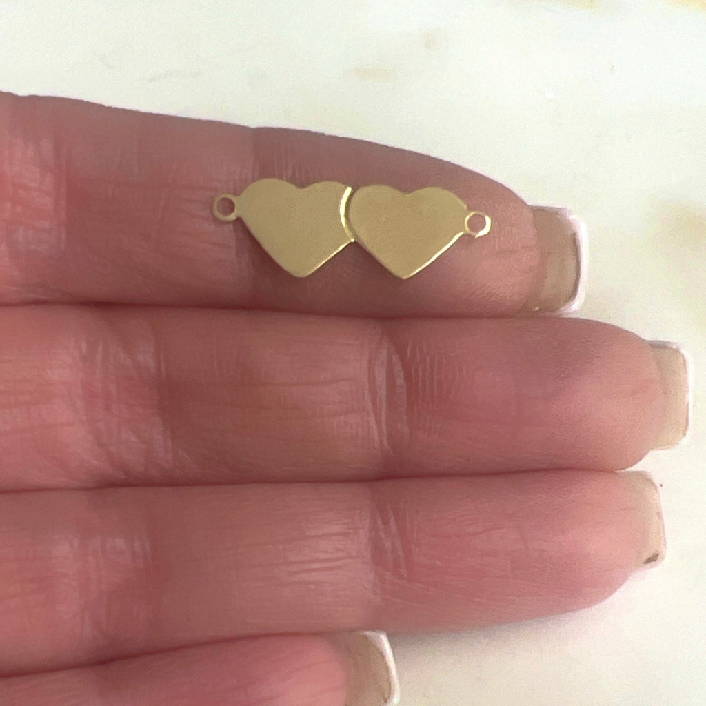 Sterling Silver or 14K Gold Filled 2 Loop Dainty Double Heart Flat Connector