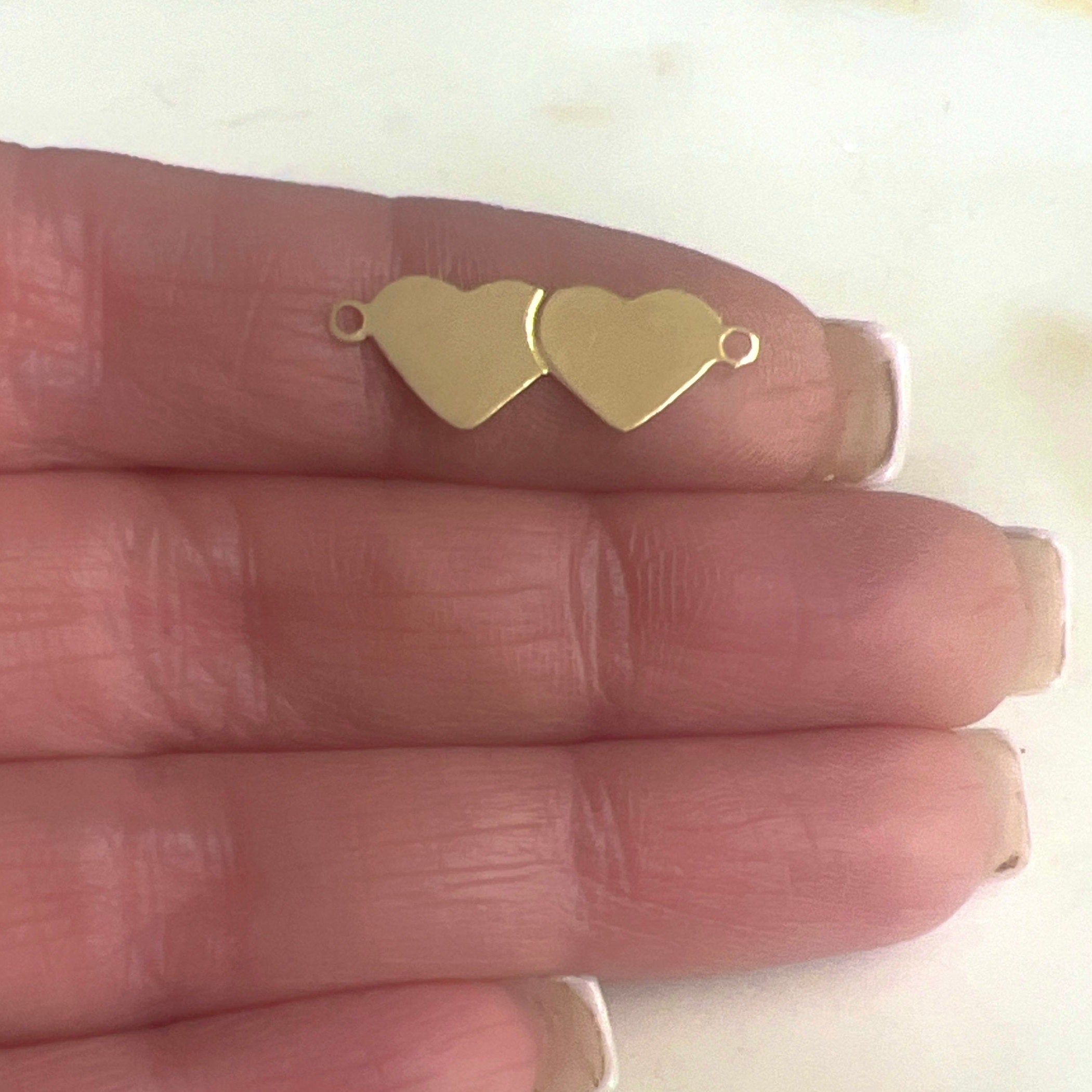 Sterling Silver or 14K Gold Filled 2 Loop Dainty Double Heart Flat Connector