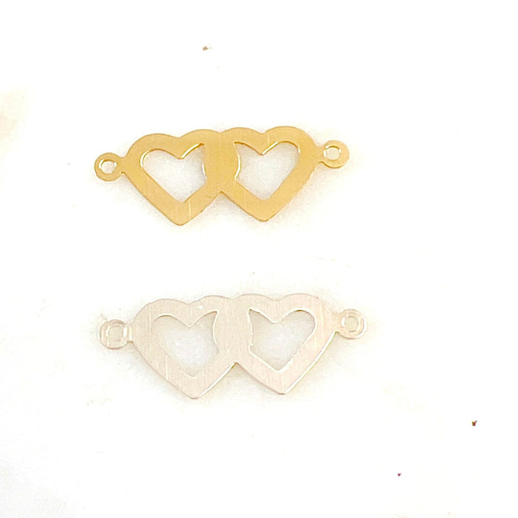 Sterling Silver or 14K Gold Filled 2 Loop Dainty Double Flat Heart Charm