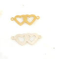 Sterling Silver or 14K Gold Filled 2 Loop Dainty Double Flat Heart Charm