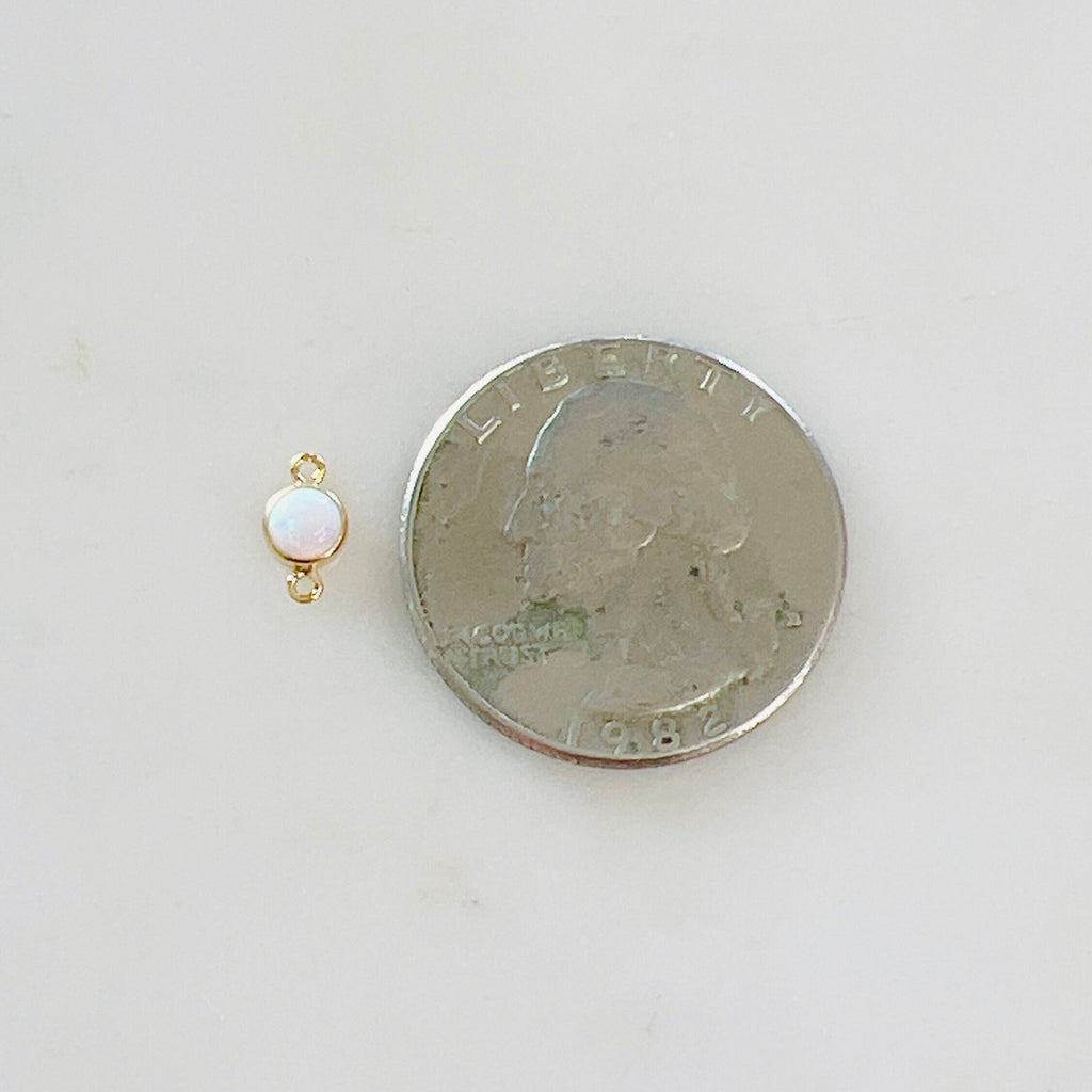 14K Gold Filled 4mm Bello Opal Connector Charm Gemstone Connector White