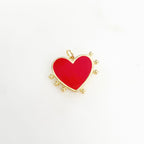 Gold Plated Red Enamel Heart Dotted Beaded Edge Charm Valentine's