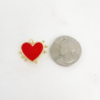 Gold Plated Red Enamel Heart Dotted Beaded Edge Charm Valentine's