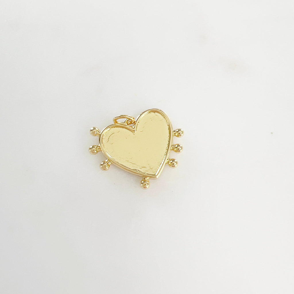 Gold Plated Red Enamel Heart Dotted Beaded Edge Charm Valentine's