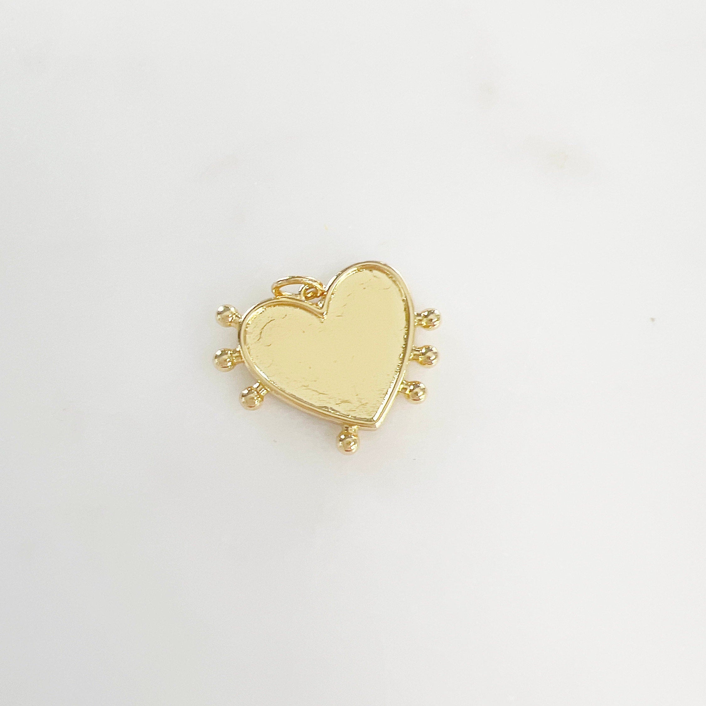 Gold Plated Red Enamel Heart Dotted Beaded Edge Charm Valentine's