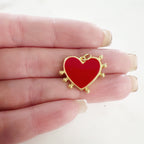 Gold Plated Red Enamel Heart Dotted Beaded Edge Charm Valentine's