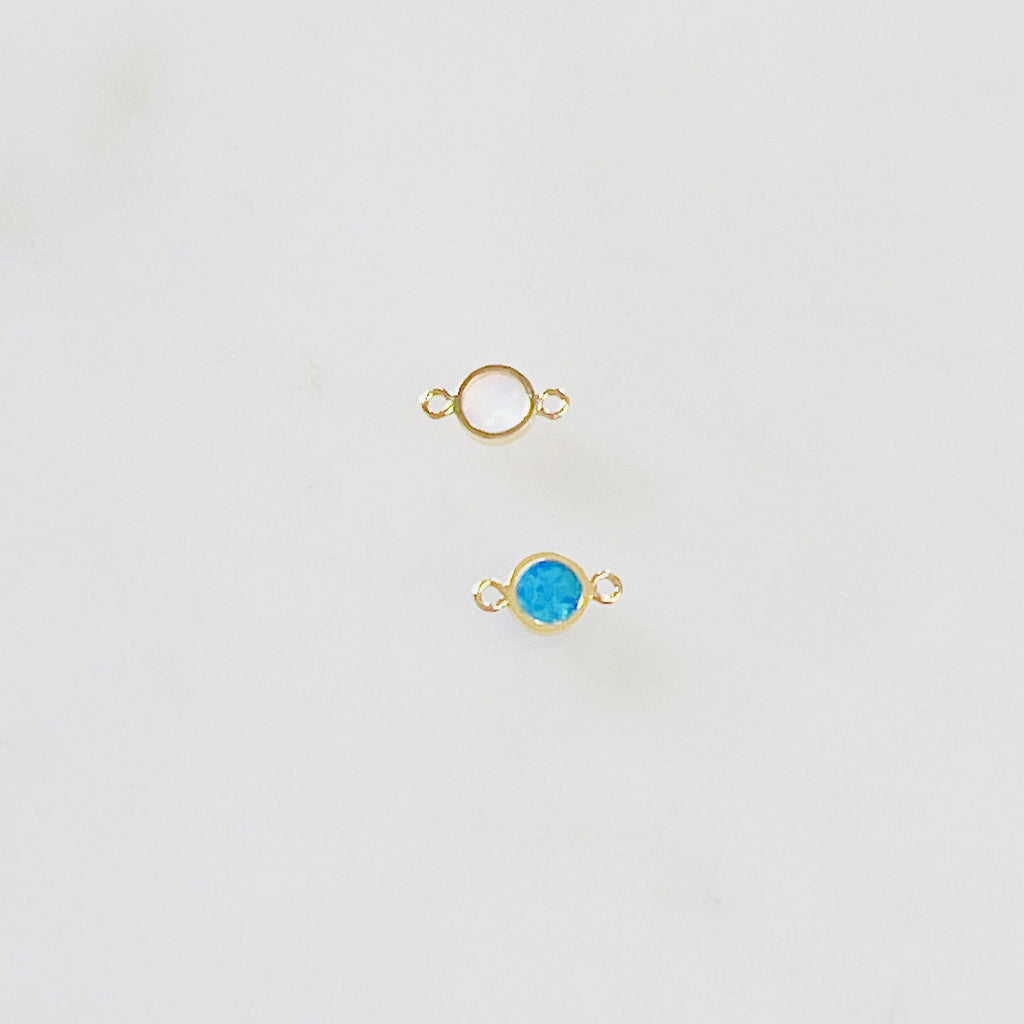 14K Gold Filled 4mm Bello Opal Connector Charm Gemstone Connector White