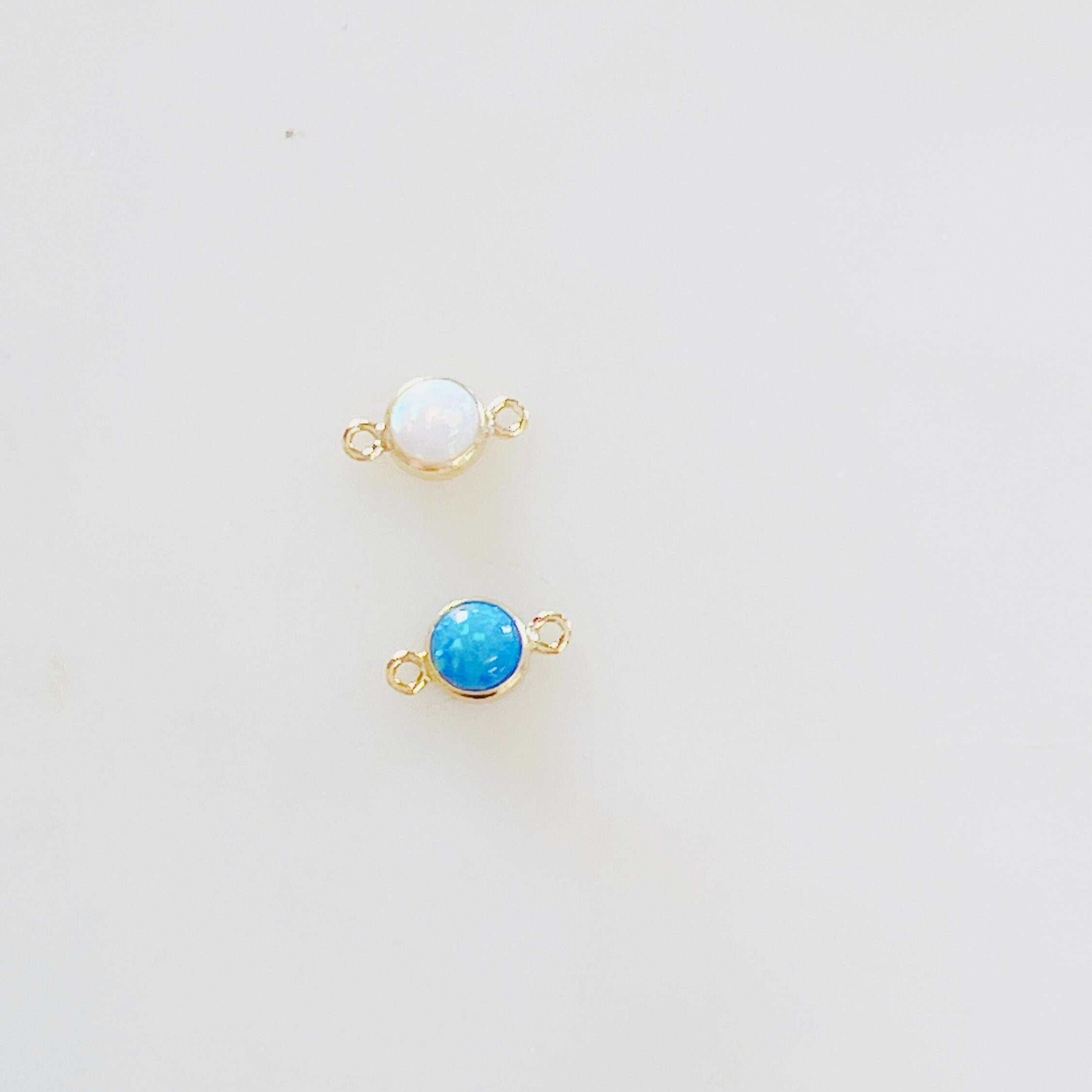 14K Gold Filled 4mm Bello Opal Connector Charm Gemstone Connector White