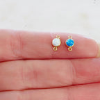 14K Gold Filled 4mm Bello Opal Connector Charm Gemstone Connector White