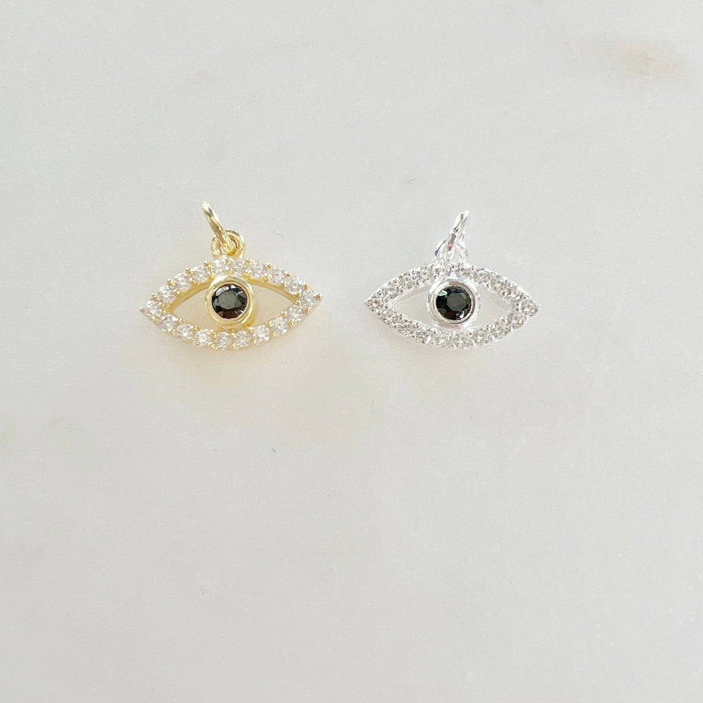 Sterling Silver or Gold Plated CZ Small Evil Eye Black Stone Eye or Necklace