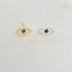 Sterling Silver or Gold Plated CZ Small Evil Eye Black Stone Eye or Necklace