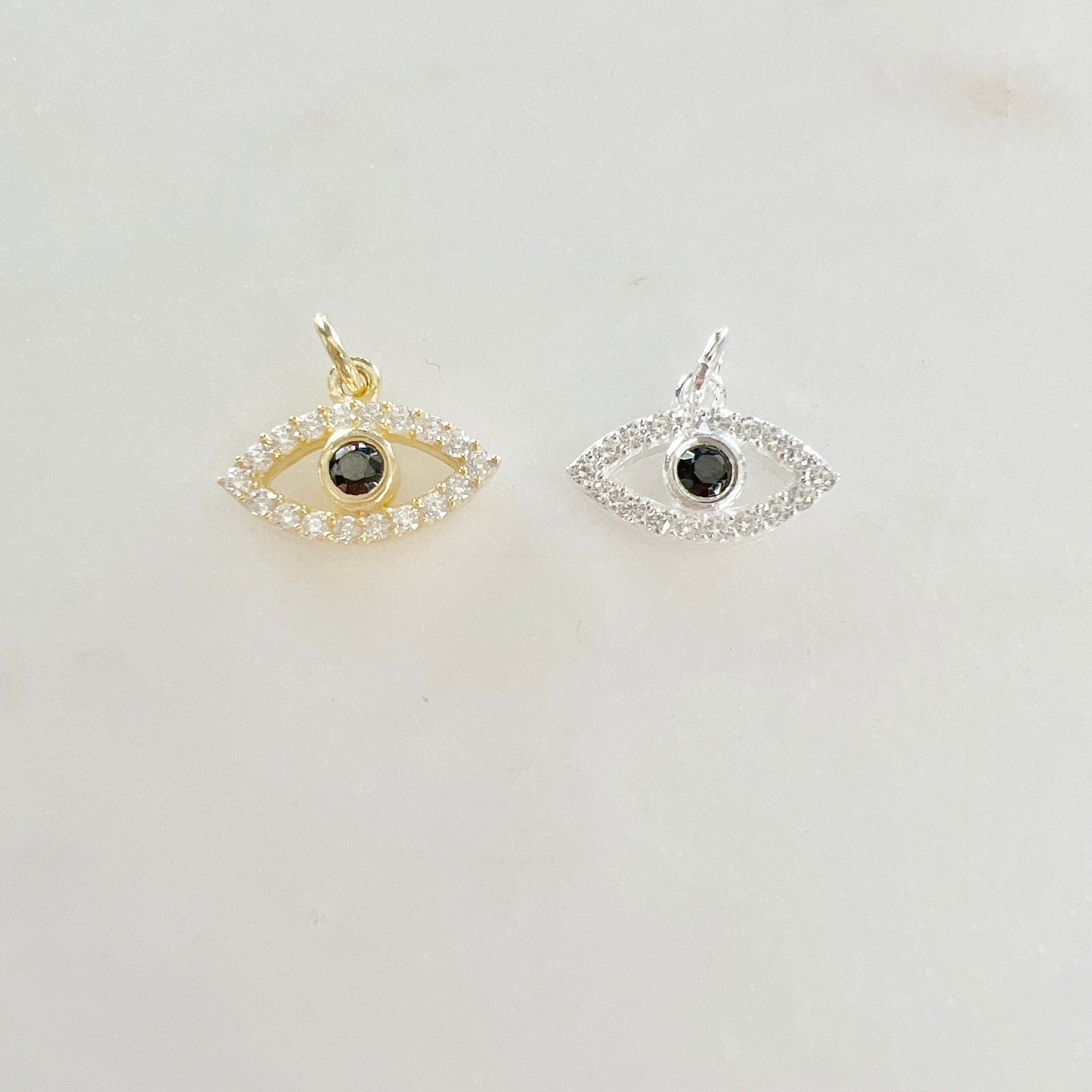 Sterling Silver or Gold Plated CZ Small Evil Eye Black Stone Eye or Necklace